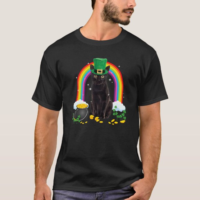 Camiseta Black Cat St Patricks Day Leprechaun Costume Shamr (Anverso)