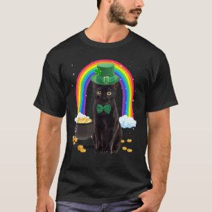 Camiseta Black Cat St Patricks Day Leprechaun Costume Shamr