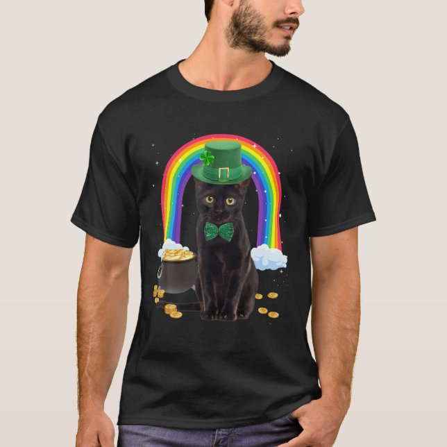 Camiseta Black Cat St Patricks Day Leprechaun Costume Shamr (Anverso)
