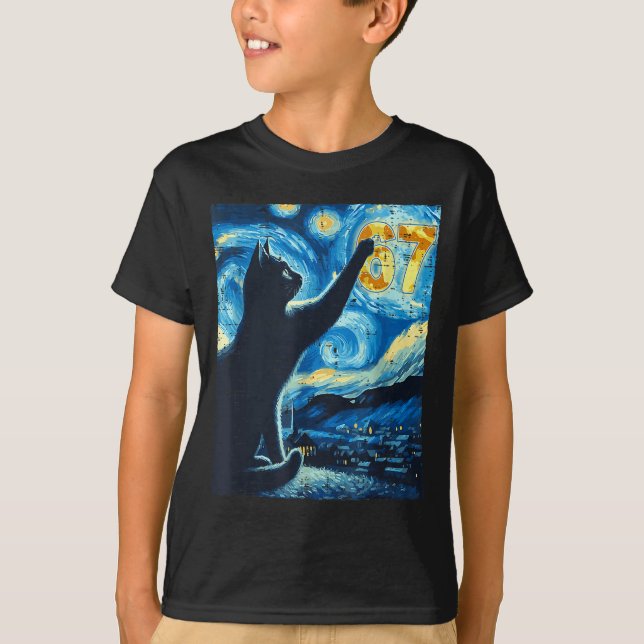 Camiseta Black Cat Starry Night Van Gogh Cat 67 Six Seven M (Anverso)