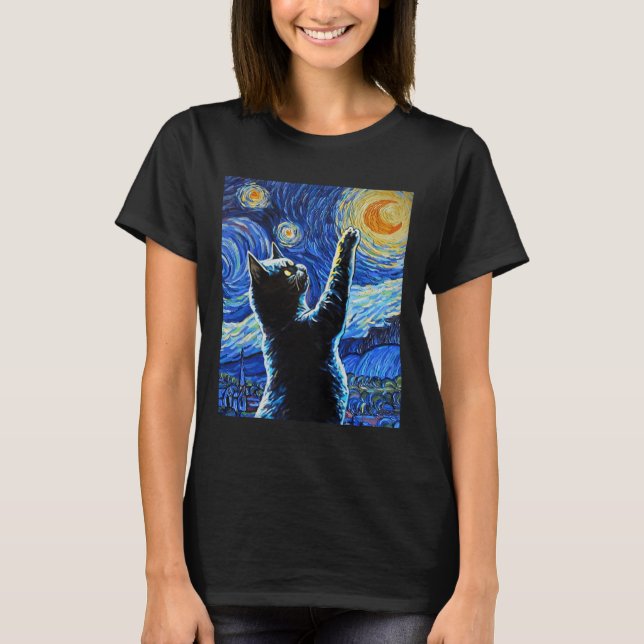 Camiseta Black Cat Starry Night Vincent Van Gogh Halloween (Anverso)