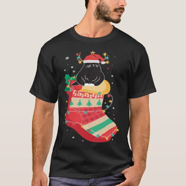Camiseta Black Cat Stockings Clothing Cool  Holiday Christm (Anverso)