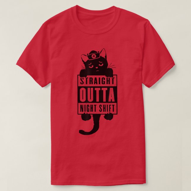 Camiseta Black Cat Straight Outta Night Shift Stethoscope N (Diseño del anverso)