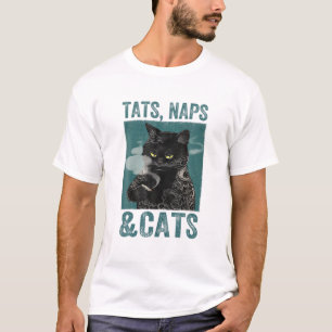 Camiseta Black Cat Tats Naps Para Gatos Mamá Y Gatos Papá