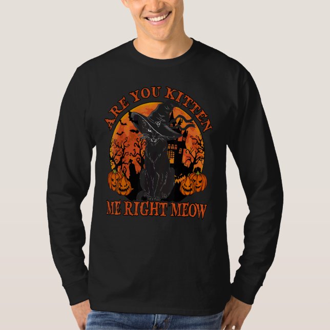 Camiseta Black Cat Tee Shirt Are You Kitten Me Right Meow L (Anverso)