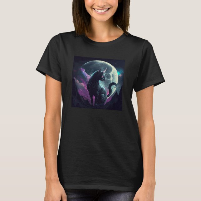 Camiseta Black Cat Unicorn Moon (Anverso)