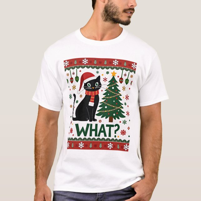 Camiseta Black Cat What Pushing Christmas Tree Funny Cat Xm (Anverso)