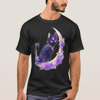 Camiseta Black Cat Witch Crescent Moon Witchen Crystal Past