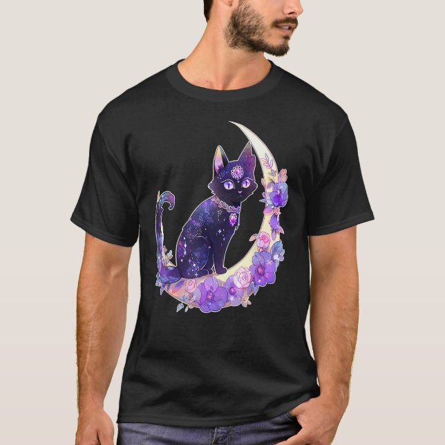 Camiseta Black Cat Witch Crescent Moon Witchen Crystal Past (Anverso)