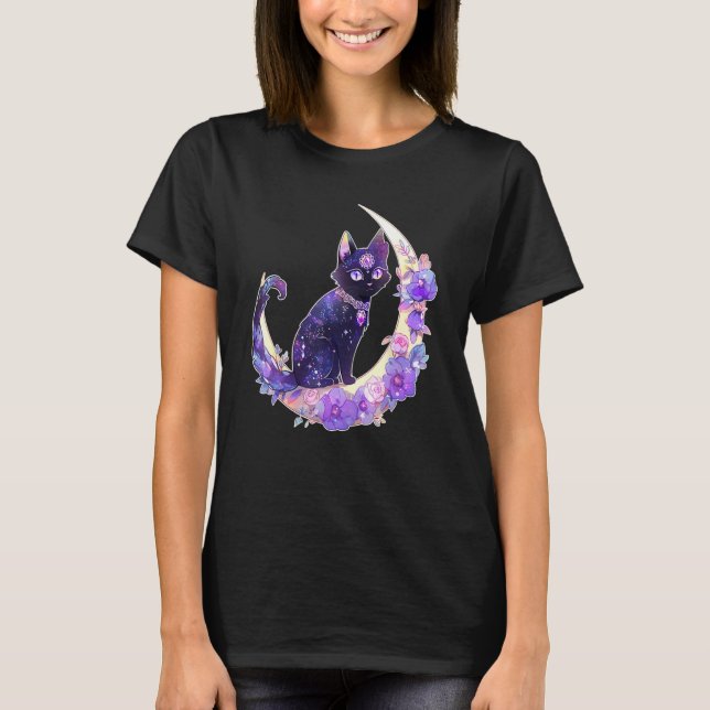 Camiseta Black Cat Witch Crescent Moon Witchy Crystal Paste (Anverso)