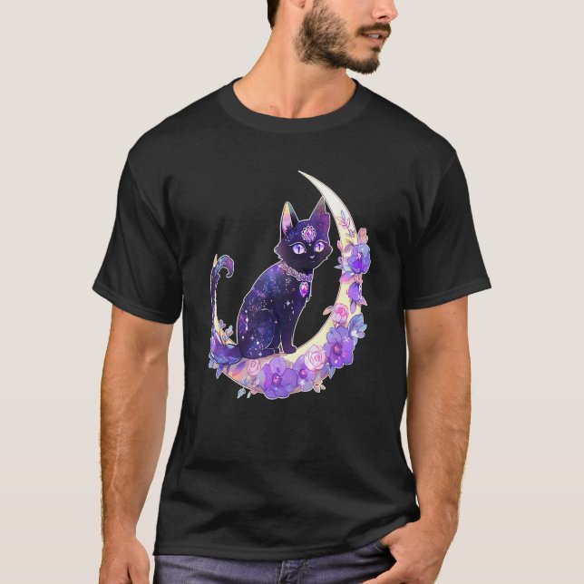 Camiseta Black Cat Witch Crescent Moon Witchy Crystal Paste (Anverso)