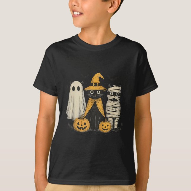 Camiseta Black Cat Witch Ghost Y Halloween Pumpkin Men Kids (Anverso)
