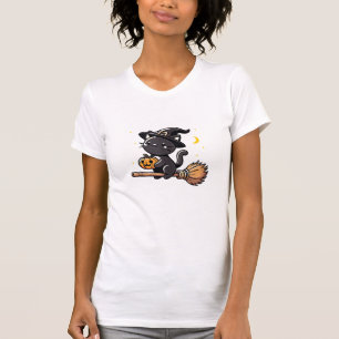 Camiseta Black Cat Witch Halloween Costume Broom Stick Boys