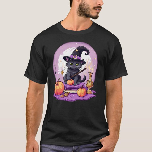 Camiseta Black Cat Witch Halloween Toddler Girls Womens Moo (Anverso)