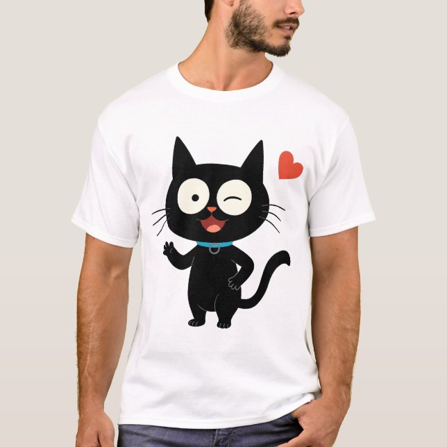 Camiseta Black Cat with Heart Cartoon (Anverso)