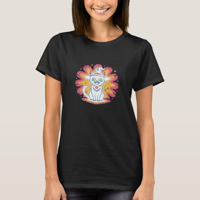 Camiseta Black Cat with Psychedelic Flower Oversized T-Shir (Anverso)