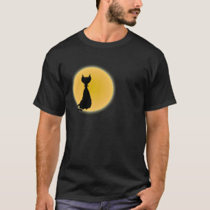 Camiseta Black Cat & Yellow Moon Halloween Art