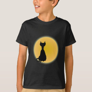 Camiseta Black Cat & Yellow Moon Halloween Art