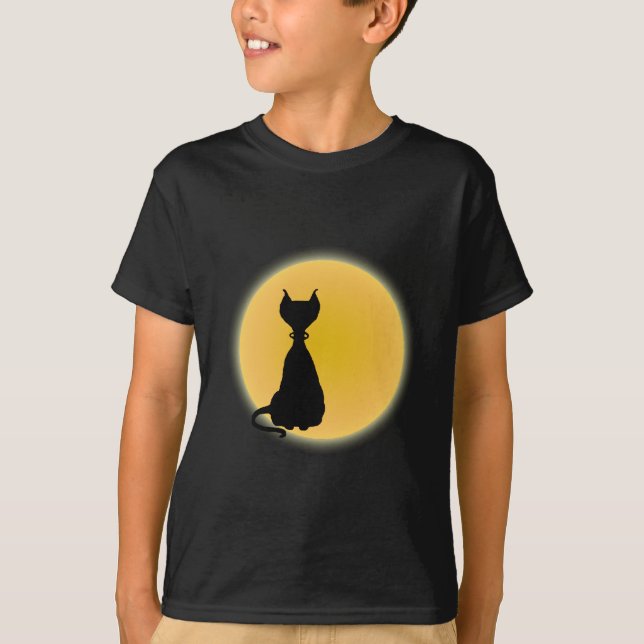 Camiseta Black Cat & Yellow Moon Halloween Art (Anverso)