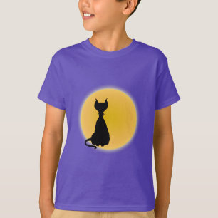 Camiseta Black Cat & Yellow Moon Halloween Art