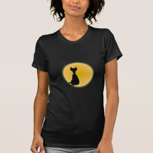Camiseta Black Cat & Yellow Moon Halloween Art
