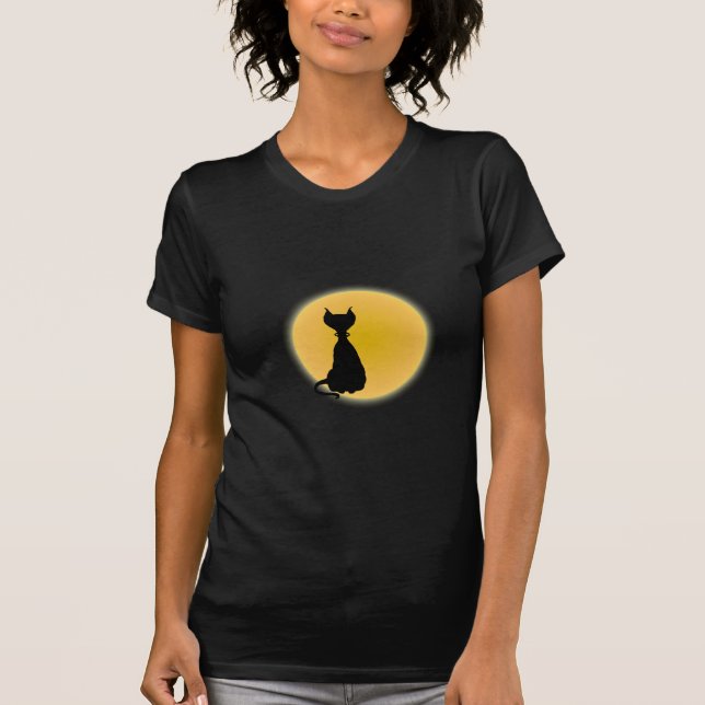 Camiseta Black Cat & Yellow Moon Halloween Art (Anverso)