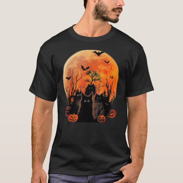 Camiseta Black Cats Full Moon Funny Animal Pet Lover Hallow (Anverso)