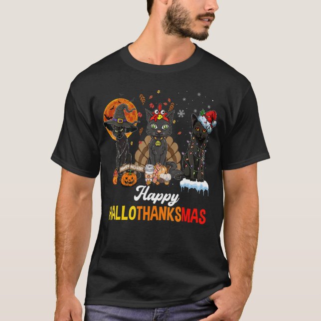 Camiseta Black Cats Halloween Merry Christmas Happy Halloth (Anverso)