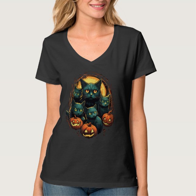 Camiseta Black Cats Moon Pumpkin  Halloween Horror 2 (Anverso)