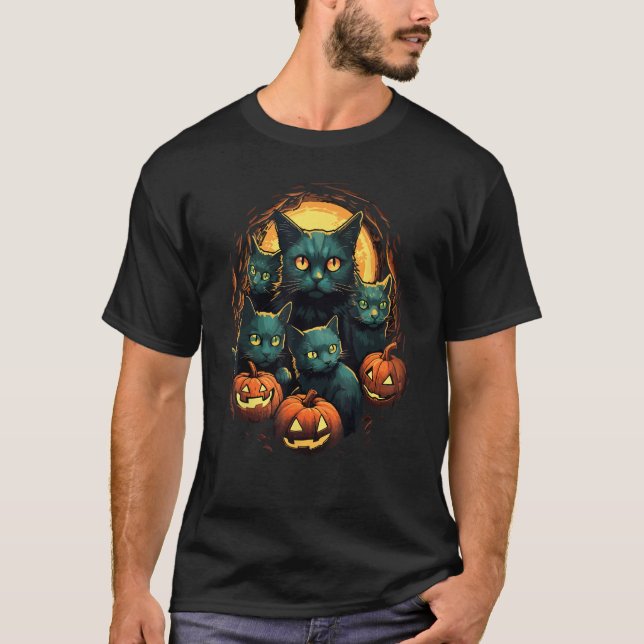 Camiseta Black Cats Moon Pumpkin  Halloween Horror 2 (Anverso)