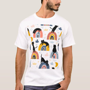 Camiseta Black Cats Rainbows Patrón de fantasía