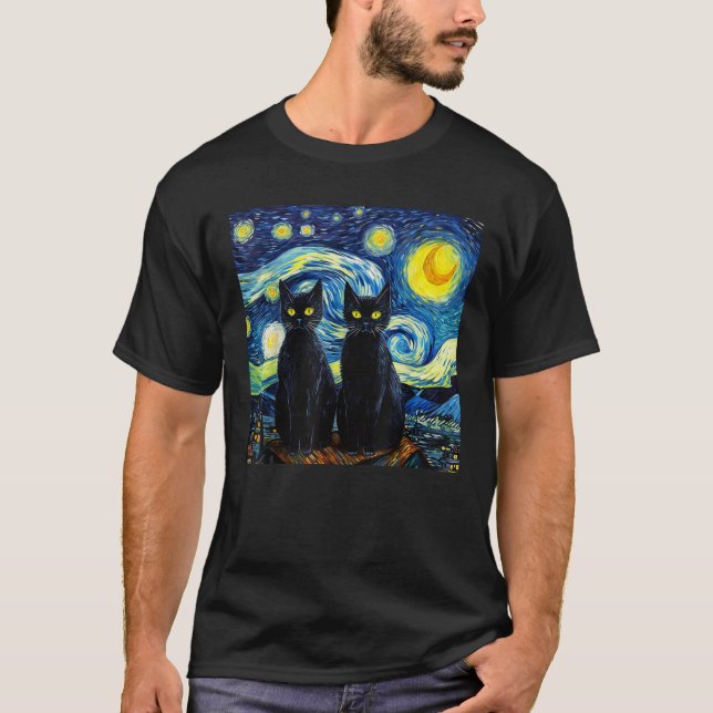 Camiseta Black Cats Starry Night Vincent van Gogh (Anverso)