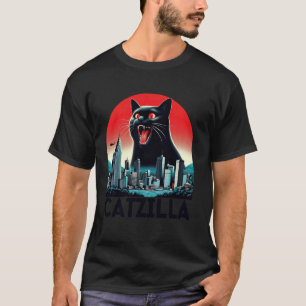 Camiseta Black Catzilla Arte Japonés Atardecer Gato Diverti