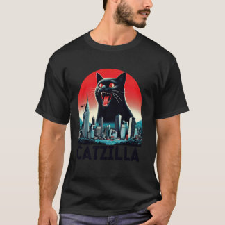 Camiseta Black Catzilla Arte Japonés Atardecer Gato Diverti