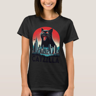 Camiseta Black Catzilla Arte Japonés Sunset Funny Gato Kitt