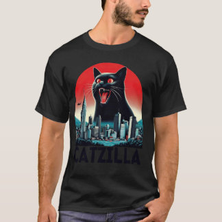 Camiseta Black Catzilla Arte Japonés Sunset Funny Gato Kitt