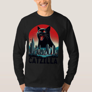 Camiseta Black Catzilla Arte Japonés Sunset Funny Gato Kitt