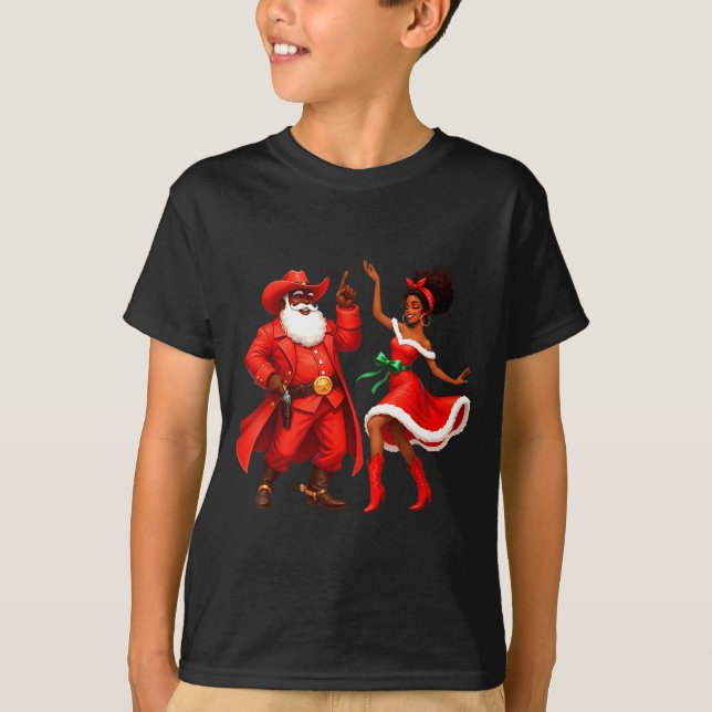 Camiseta Black Cowboy And Santa Cowgirl Christmas Western X (Anverso)