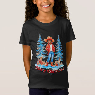 Camiseta Black Cowgirl Winter Scene Feliz Navidad