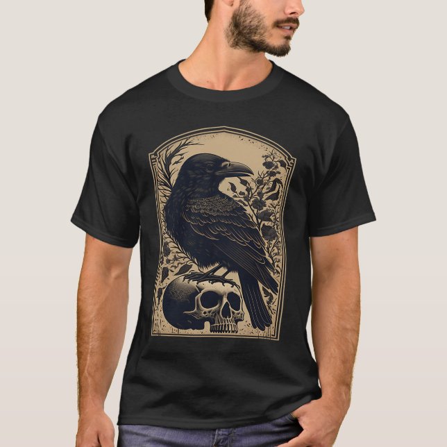 Camiseta Black Crow Raven Skull Viking Norse Occult Gothic (Anverso)
