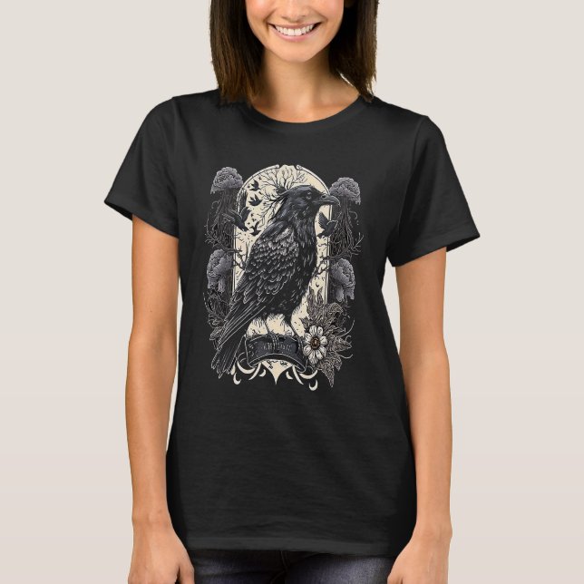 Camiseta Black Crow Raven Skull Viking Norse Occult Gothic (Anverso)
