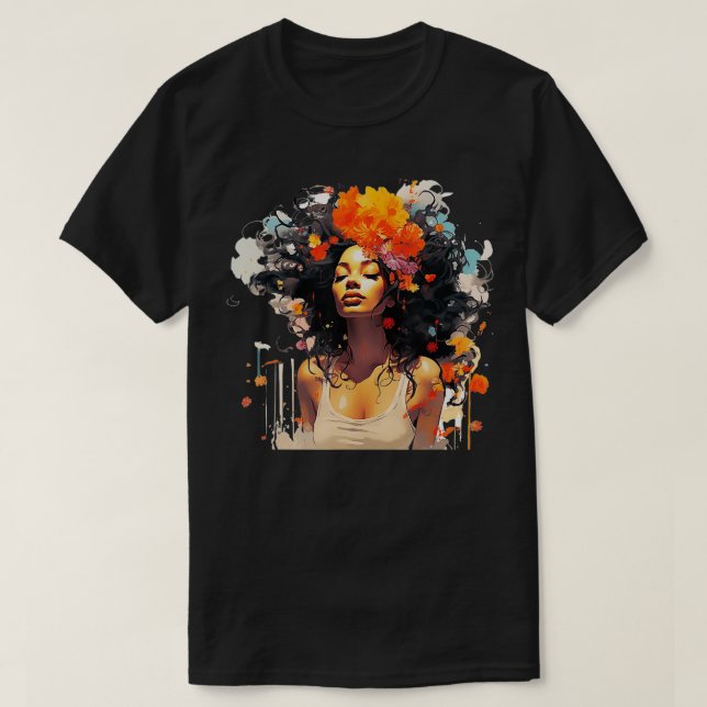 Camiseta Black Curly Melanin Graffiti Art Style Womens Prin (Diseño del anverso)
