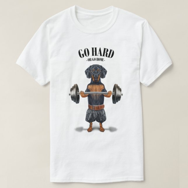Camiseta Black Dachshund Dog Muscle Training Weightlifting  (Diseño del anverso)