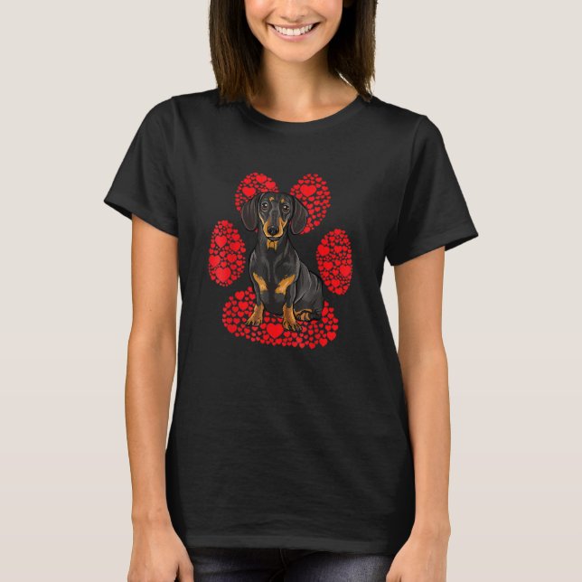 Camiseta Black Dachshund Valentines Day Dog Love Paw (Anverso)