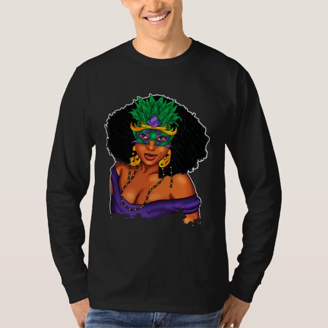 Camiseta Black Girl Magic Mardi Gras  Woman Thick Fine Mask (Anverso)