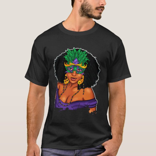 Camiseta Black Girl Magic Mardi Gras  Woman Thick Fine Mask (Anverso)