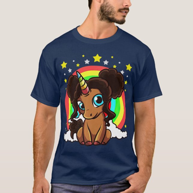 Camiseta Black Girl Magic Unicorn Afro Puffs Brown Skin (Anverso)