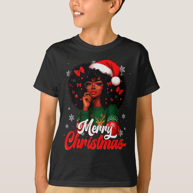 Camiseta Black Girl Santa Hat Merry Christmas Pajama Africa (Anverso)