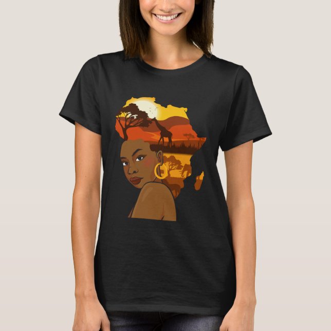 Camiseta Black Girl Woman Afro Hair African Continent Black (Anverso)