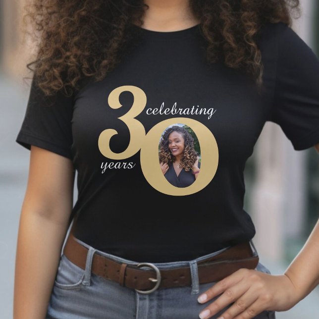 Camiseta Black & Gold 30 Foto Treinta años 30 cumpleaños (Black & Gold 30 Photo Thirty Years 30th Birthday T-Shirt)